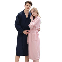 Peignoir de couple pour femme, fin, en tissu gaufré, absorbant, à manches longues, grande taille, pour l'été, style hôtelier, vêtement de nuit pour homme