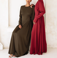 Personalizado de manga larga islámica túnica Lisa Abaya musulmán cinturones elegantes satén Color sólido Kimono Abaya Dubai