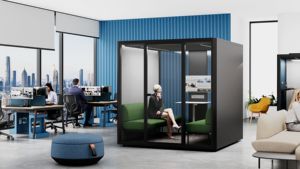 Cabine téléphonique acoustique silencieuse moderne en métal pour une personne, <span class=keywords><strong>avec</strong></span> intérieur <span class=keywords><strong>orange</strong></span> et tabouret, pour bureau à aire ouverte - Product Image 4