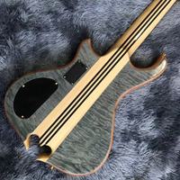 Style Alem personnalisé Mark King 5 Omega coupe bas forme cou à travers le corps en érable flammé haut 5 cordes guitare basse