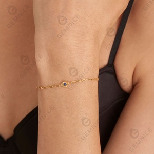 Gemnel Custom 925 Silver Jewelry 18k Gold Charm Lapis Malachite <strong>Evil</strong> <strong>Eye</strong> Paperclip Chain <strong>Bracelet</strong>