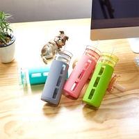 Gobelet en verre borosilicaté réutilisable 360ML 500ML avec tasse en verre de paille avec protecteur en silicone