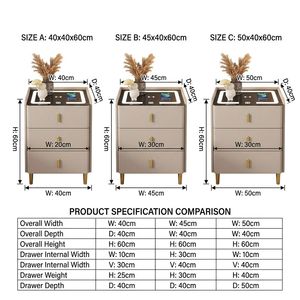 Mesita de Noche Inteligente Nórdica Moderna de Lujo con 3 Cajones Ajustables, Carga USB Inalámbrica, Construcción de Madera Duradera, Muebles para Dormitorio - Product Image 4