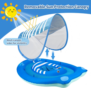 Bouée de piscine pour bébé en forme d'ours mignon avec auvent solaire amovible et siège en maille respirante - Product Image 2