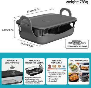 Plat à four en verre pour friteuse à air Ninja, plat en verre borosilicate avec couvercle en silicone et manchon inférieur amovible en silicone - Product Image 2