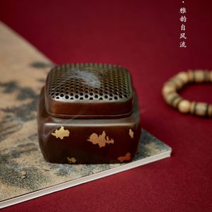 Quemador de incienso de cobre puro hecho a mano, bronce dorado, pequeño y cuadrado con orificios para ceremonia del té en interiores, uso budista, origen Dehua - Product Image 1