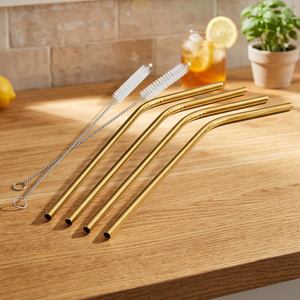 Gold Metal Reusable <b>Drinking</b> <b>Straws</b> 4 Pack Minimalist Cocktail Bar Accessories - Product Image 6