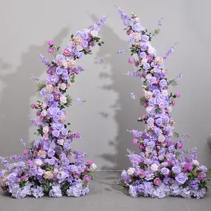 新款紫色仿真花艺术铁牛牛角架装饰婚礼长排花