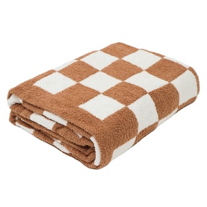 Manta de Punto Personalizada a Cuadros Blancos <span class=keywords><strong>con</strong></span> Textura Marrón, Mantas Cálidas de Franela de Poliéster para <span class=keywords><strong>Cama</strong></span>, Sofá, para la Vida en el Hogar - Product Image 2