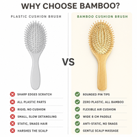 Peigne démêlant à coussin d'air avec manche en bambou naturel et picots en bambou, écologique, antistatique, pour massage du cuir chevelu