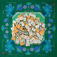 Tuiles de mahjong américaines rayées vert foncé avec tapis de mahjong imprimé floral assorti Mah Jongg pour la famille