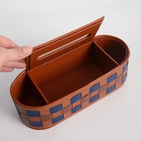 Boîte à mouchoirs en cuir PU tissé à motif damier, personnalisée, luxueuse, moderne, imperméable, durable, multi-usages, distributeur de serviettes pour la maison