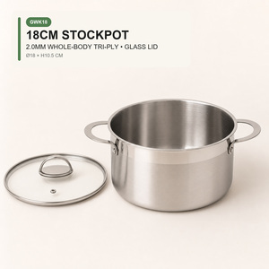 Casserole en acier inoxydable tri-couches <span class=keywords><strong>de</strong></span> 16, 18, 20, 24, 26 cm avec couvercle en verre pour une cuisson saine antiadhésive, compatible induction - Product Image 2