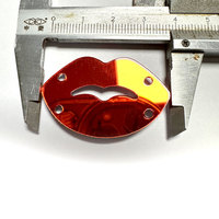 16*25mm rouge lèvre miroir paillettes fait à la main acrylique creux ourlet avec anneau en métal discothèque robe accessoire