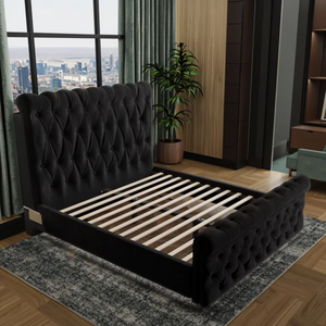 Lit de rangement moderne en cuir véritable avec système de levage à gaz, design capitonné, style de lit moelleux, taille matrimoniale - Product Image 5