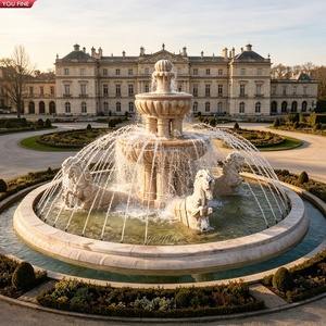 YOUFINE Grande Fontana a Tre Livelli in Marmo Travertino con Scultura <span class=keywords><strong>di</strong></span> Cavalluccio Marino Intagliato, Elemento Acquatico per <span class=keywords><strong>Palazzi</strong></span> Europei - Product Image 1