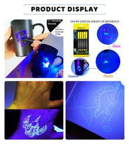 Stylo à encre invisible pour enfants avec <span class=keywords><strong>lampe</strong></span> UV LED, pointe de pinceau oblique/plate, marqueur non toxique pour jeux d'espionnage - Product Image 6