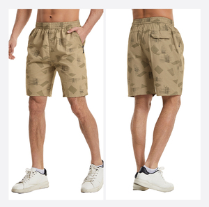 Pantalones cortos de verano informales para hombre, 100% algodón, estampado completo hasta la rodilla, pantalones cortos de playa, cintura media, teñido liso, servicio OEM disponible - Product Image 5