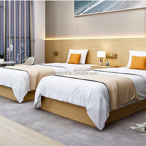 Commercial Hotel Furniture Complete Bedroom Set Wooden Double Twin Bed Upholstered <b>Headboard</b> <b>Panel</b> Nightstand For 3 Star Hotel - Product Image 4