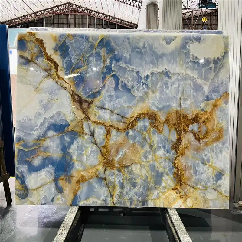 Natural Blue Marble Supplier Customized Translucent Marble Backlit Panel Gold Blue Onyx Marble Slab