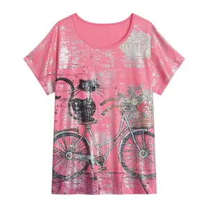 Bán Buôn Tùy Chỉnh Cotton In Kỹ Thuật Số Dài Tay Phụ Nữ Ăn Mặc Giản Dị Lỏng Quá Khổ T-Shirt Cộng Với Kích Thước Phụ Nữ T-Shirt