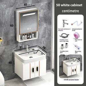 Mueble de baño de aluminio de espacio inteligente Simple y moderno, lavabo de inodoro integrado con tablero de <span class=keywords><strong>roca</strong></span> con <span class=keywords><strong>espejo</strong></span> LED de lavabo de cerámica - Product Image 6