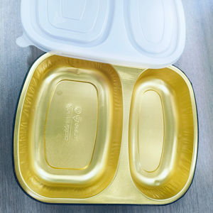 Récipient d'emballage alimentaire de papier d'aluminium à emporter d'or <span class=keywords><strong>noir</strong></span> - Product Image 1