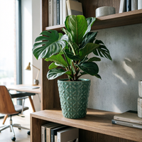 Set 3 Pot Bunga Keramik Teal Mengkilap dengan Motif Bunga Timbul yang Elegan untuk Dekorasi Rumah, Kantor, dan Ruang Tamu