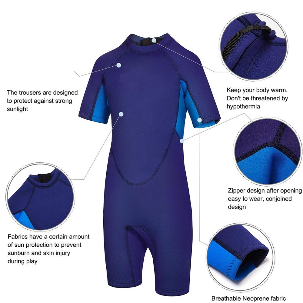 Детский неопреновый гидрокостюм с коротким рукавом, купальник, теплый весенний костюм на молнии сзади для сноркелинга, серфинга, плавания