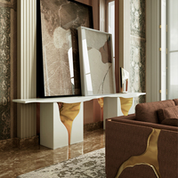 Meubles de salon, console contemporaine élégante de haute qualité en laiton poli et acier inoxydable pour couloir