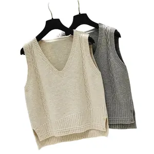 Spring Custom 2023 V-neck Sleeveless Twist Knitted Women's Vest Sweater