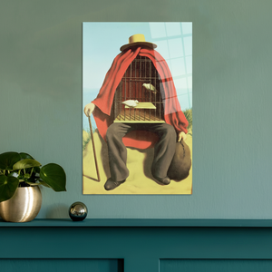 Impresión en Lienzo Surrealista Moderna - Obra de Arte 'Hombre en Jaula', Diseño Inspirado en Magritte, Arte en Vidrio Templado - Product Image 3