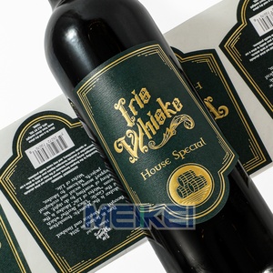 Kết cấu màu xanh vàng Whisky Nhãn dán nhãn dán logo của bạn tùy chỉnh in ấn chống ẩm chai nhãn dán dập nổi - Product Image 1