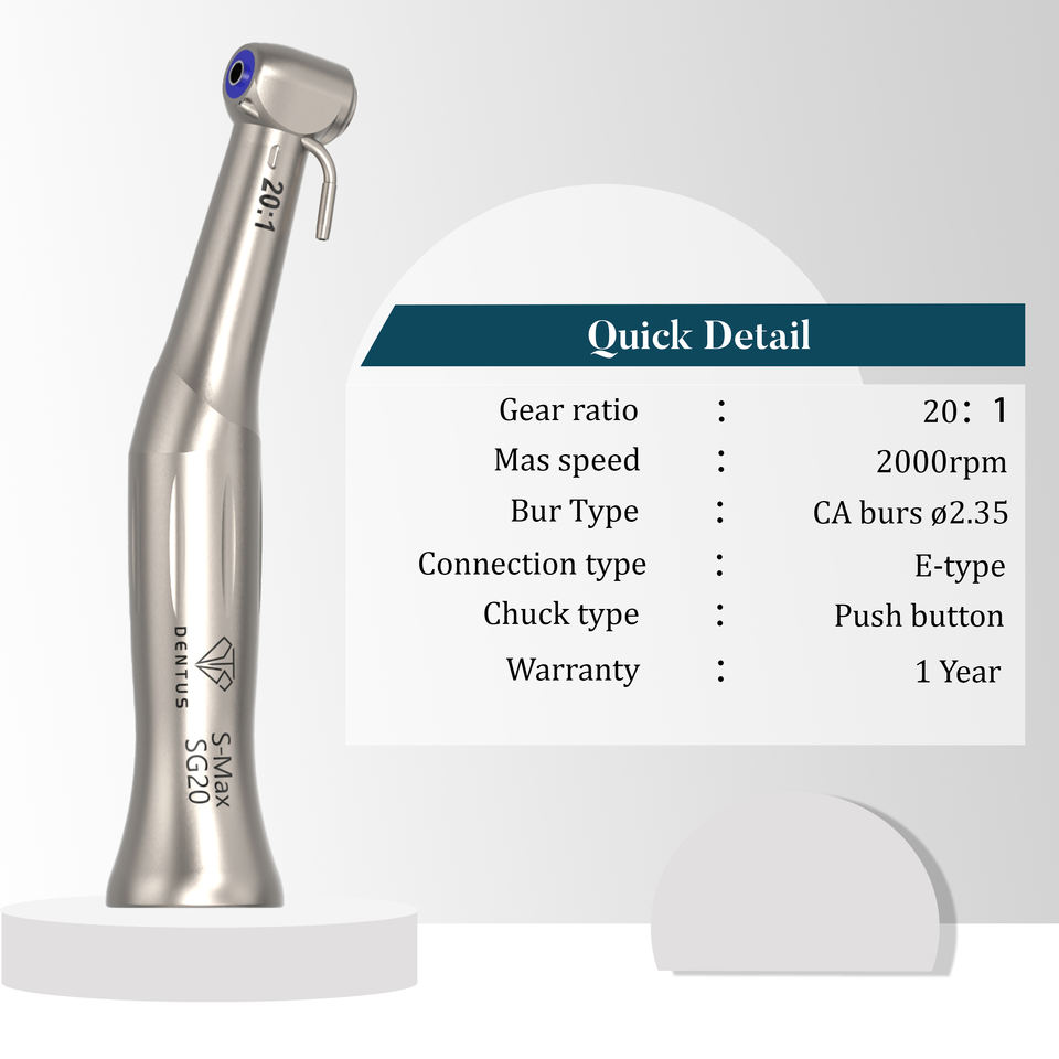 Dental LED Fiber Optic Handpiece - 20:1 Reduction Contra Angle For Implants