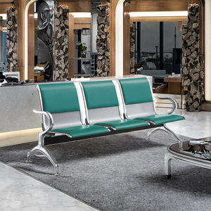 Chaise d'attente contemporaine en cuir 3 places, design moderne, mobilier en acier inoxydable pour hôpitaux, aéroports, bureaux, banques, gymnases - Product Image 2