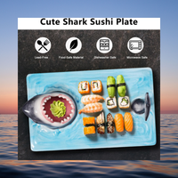 Plateau de service à sushi Attaque de requin, en céramique peinte à la main, boîte en carton, assiette ronde classique pour fête, plat à nourriture divisé durable