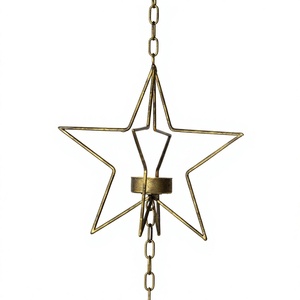 Antique Gold Iron Metal Hanging <b>Star</b> Tea <b>Light</b> Candle Holders With Chain For Home <b>Christmas</b> Holiday Decoration - Product Image 1