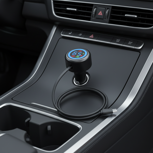 Cargador de coche portátil con chip de protección IA mejorado, estación de carga rápida para teléfono, pantalla LED inteligente y cable USB-C retráctil. - Product Image 1