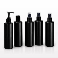 Bouteille de shampooing ronde boston noire opaque avec différents bouchons