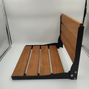 Asiento de ducha de pared plegable de madera de teca moderna Banco de montaje en silueta en forma de U montado para uso en el baño