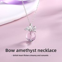 Collier Pendentif Papillons en Argent Sterling 925 avec Améthyste, Bijou Fin Tendance pour Femme, Style Féerique, Cadeau pour Fille, Vente en Gros, Rhodié
