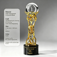 Trophée JINZUN en métal plaqué or avec boule de cristal, best-seller, logo personnalisé gravé, 26,5 cm, trophée de championnat d'entreprise