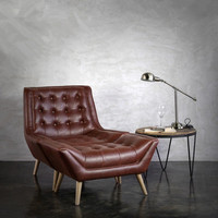 Fauteuil moderne en cuir PU avec structure en bois massif, chaise de lecture décontractée pour petit bureau ou salon