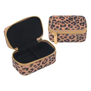 Custom Girl Woman Leopard Print Jewellery Packaging Gift Storage Zipper Mini Travel Jewelry Case