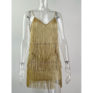 Vestido Mini Sexy con Lentejuelas y Flecos, Escote Pronunciado, Tirantes Finos, Ajustado, para Fiesta, para Mujer, Venta Caliente, Transfronterizo - Product Image 6