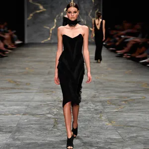 2020 Sexy Hot Women Rayon Black Tassels Bandage Sleeveless Midi Back less Clubbing Dress