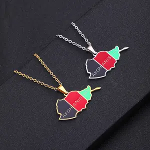 GT 2022 Wholesale Afghanistan Map Pendant Necklaces Trendy Afghan Flag Chain Jewelry Tourist Souvenirs Gift