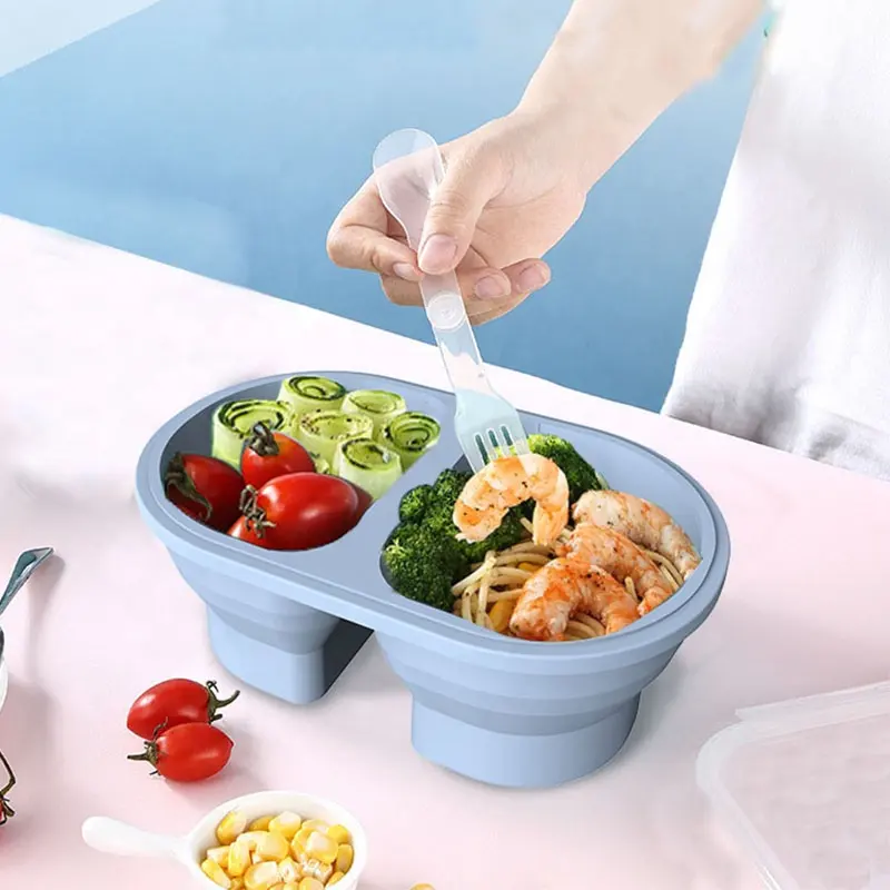 Bpa Free Silicone Food Grade Lunch Box Portable Kids Bento Box Food Storage Container With 2 Compartment