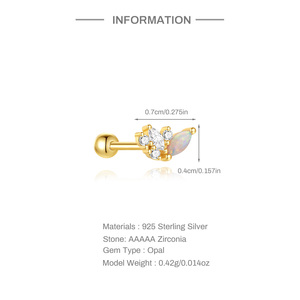 Pendientes de Plata de Ley con Baño de Oro de 18K, Diseño de Ojo de Caballo con Circonita y Ópalo - Product Image 6