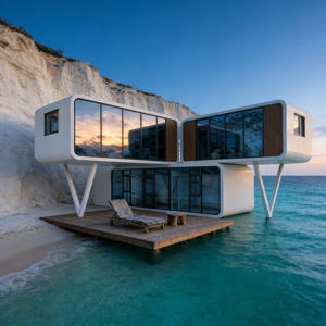 Vorgefertigte Apple-Kapsel-Kabine Vorgefertigter Container Tragbares Tiny Home Faltbar 1 <span class=keywords><strong>2</strong></span> <span class=keywords><strong>3</strong></span> Schlafzimmer Modulares Stahlhaus - Product Image 1